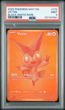 2025 POKEMON WHT EN-WHITE FLARE BLACK WHITE RARE #172 VICTINI PSA 9 - Image 1