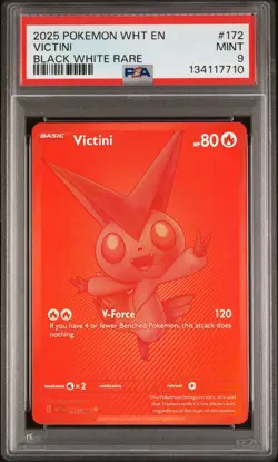 2025 POKEMON WHT EN-WHITE FLARE BLACK WHITE RARE #172 VICTINI PSA 9 - Image 1
