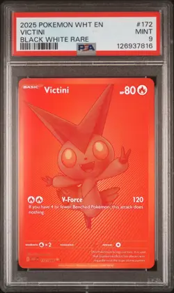 2025 POKEMON WHT EN-WHITE FLARE BLACK WHITE RARE #172 VICTINI PSA 9 - Image 1