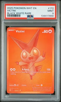 2025 POKEMON WHT EN-WHITE FLARE BLACK WHITE RARE #172 VICTINI PSA 9 - Image 1