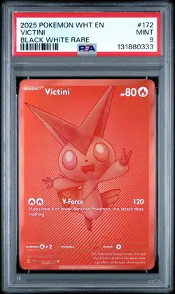 2025 POKEMON WHT EN-WHITE FLARE BLACK WHITE RARE #172 VICTINI PSA 9 - Image 1