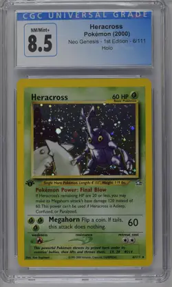 Heracross Pokemon 2000 Neo Genesis 1st Edition 6/111 Holo CGC 8.5 NM/Mint+ - Image 1