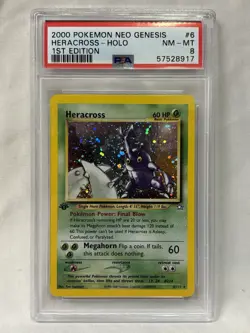 Pokemon TCG Neo Genesis Heracross Holo First Edition #6 PSA 8 - Image 1
