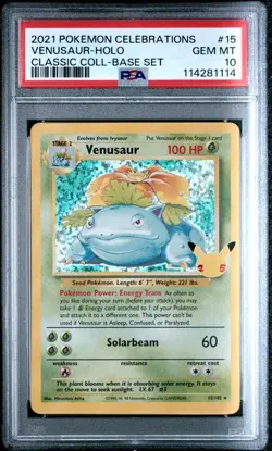 PSA 10 Venusaur 15/102 Celebrations Classic Collection Holo Graded Pokemon Card - Image 1
