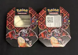 X2 Pokemon TCG Paldean Fates Charizard ex Tin (EMPTY) - Image 1