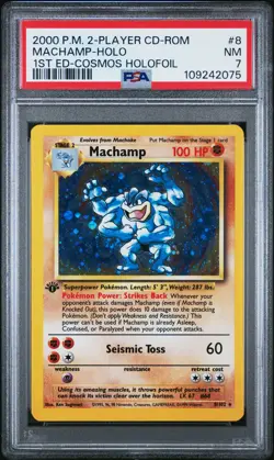 2000 POKEMON 2-PLAYER CD-ROM STARTER SET 1ST ED COSMOS FOIL MACHAMP-HOLO PSA 7 - Image 1