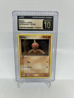 CGC Pristine 10 Baltoy 43/106 EX Emerald Pokemon TCG Card 2005 - Low Pop - Image 1