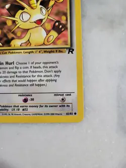 Meowth 62/82 - 1st Edition Team Rocket Vintage Pokemon Card - M - Image 2