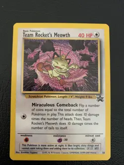 Team Rocket's Meowth Promo Pokemon Card #18 Black Star WOTC Rare NEAR MINT - Image 1