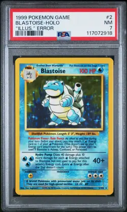 1999 Pokemon Game Blastoise Holo 2/102 "Illus." Error PSA 7 - Image 1