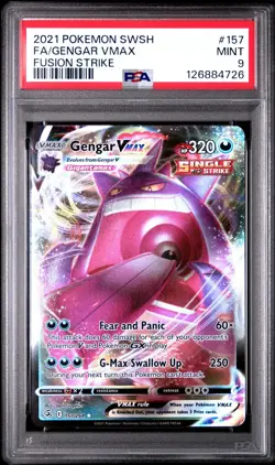 2021 Pokemon SWSH Full Art Gengar VMAX Fusion Strike PSA 9 Mint 157/264 - Image 1
