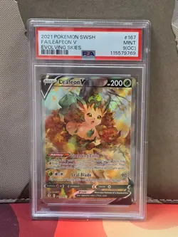Pokemon TCG - Leafeon V (Alt Art) - Evolving Skies 167/203 PSA 9 OC off center - Image 1