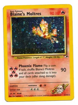 Pokemon Card: Blaine's Moltres HOLO 1/132 Gym Heroes Set Vintage Rare Swirl! EX - Image 1
