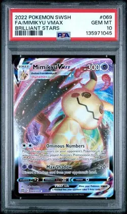 Mimikyu VMAX Ultra Rare SWSH: Brilliant Stars PSA 10 Gem Mint 069/172 - Image 1