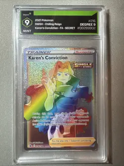 2021 Pokemon SWSH Chilling Reign Karen’s Conviction FA Secret Degree Graded 9 - Image 1