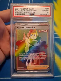 2021 Pokemon SWSH Fa/ Karen's Conviction #216 Chilling Reign PSA 10 - Image 1