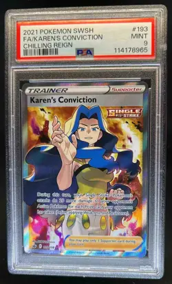 2021 Pokemon SWSH Chilling Reign Karen's Conviction #193/198 PSA 9 - Image 1