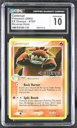 CGC 10 GEM MINT Camerupt 2005 EX Deoxys 4/107 Reverse Holo Stamped Pokemon Card - Image 1
