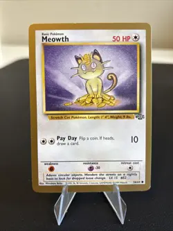 MEOWTH GOLD Border Pokemon Card 56/64 1999 JUNGLE Fruit TCG Original Vintage - Image 1