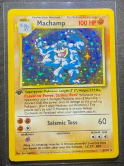1st Edition Machamp 1999 Pokemon Vintage Holo 8/102 MP - Image 1