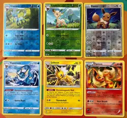 [6x] Pokemon Card Lot: Eevee & Eeveelutions - Regular & Reverse Holo - NM/LP - Image 1