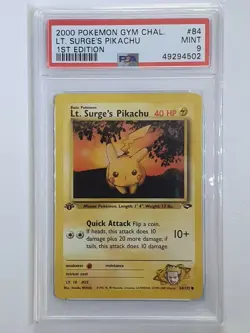 Pokemon Lt. Surges Pikachu 1st Edition 84/132 2000 Gym Challenge - PSA 9 - Image 1