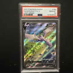 Pokemon Aerodactyl V 180/196 Alt Full Art SWSH Lost Origin 180 GEM MINT PSA 10 - Image 1