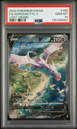 Pokemon Aerodactyl V 180/196 Alt Full Art SWSH Lost Origin 180 GEM MINT PSA 10 - Image 1