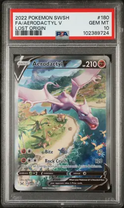 2022 POKEMON SWORD & SHIELD LOST ORIGIN #180 FULL ART/AERODACTYL V PSA 10 - Image 1