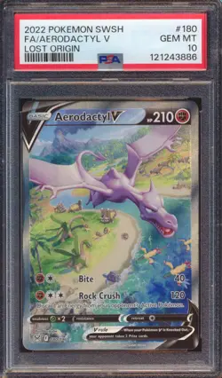 2022 POKEMON LOST ORIGIN AERODACTYL V FULL ART #180 PSA 10! - Image 1