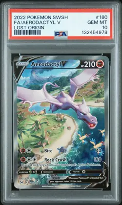 Aerodactyl V PSA 10 Pokemon Card 180/196 Lost Origin Full Art 2022 Gem Mint - Image 1