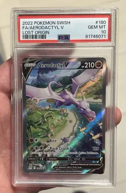 2022 POKEMON SWORD & SHIELD LOST ORIGIN #180 FULL ART/AERODACTYL V PSA 10🔥🔥 - Image 1