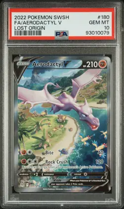 2022 POKEMON SWORD & SHIELD LOST ORIGIN #180 FULL ART/AERODACTYL V PSA 10 - Image 1