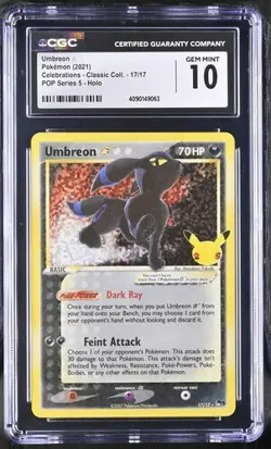CGC 10 Umbreon Celebrations 17/17 Classic Collection Pokemon Card Gold Star 2021 - Image 1