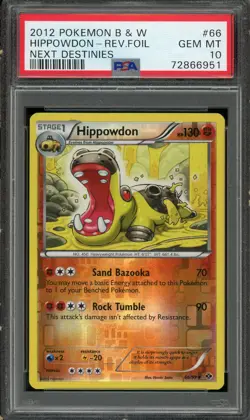 2012 Pokemon B&W Hippowdon Next Destinies Reverse Holo PSA 10 Gem Mint - Image 1