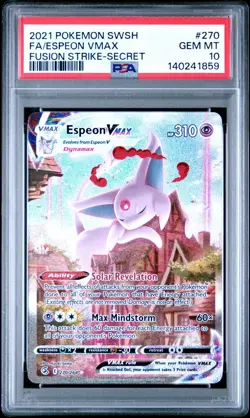 Espeon Vmax PSA 10 Fusion Strike Alt Art Pokemon Card 270/264 Full Art 2021 - Image 1