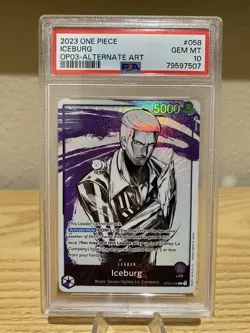 PSA 10 One Piece Card Game TCG Iceburg OP03-058 Alt Art Leader PSA 10 - Image 1