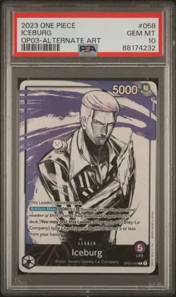 One Piece Card Game TCG Iceburg OP03-058 Alt Art Leader PSA 10 - Image 1