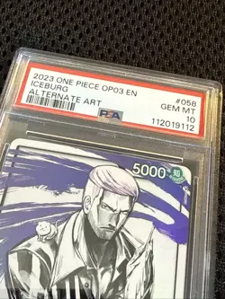 One Piece Card Game TCG Iceburg OP03-058 Alt Art Leader PSA 10 - Image 3