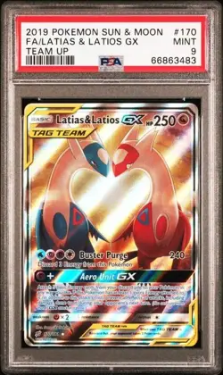PSA 9 Pokemon Latias & Latios GX 170/181 Alternate Full Art 2019 Team Up MINT - Image 1