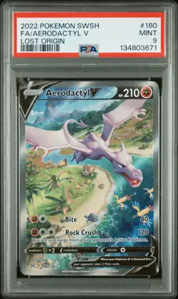 2022 POKEMON SWORD & SHIELD LOST ORIGIN #180 FULL ART/AERODACTYL V PSA 9 - Image 1