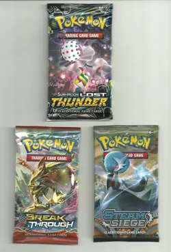 (LOT 3) POKEMON BOOSTER PACKS Lost Thunder Break Through Steam Seige XY Sun Moon - Image 1