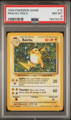 1999 Base Set Game #14 Raichu Holo PSA 8 Near Mint to Mint Pokemon - Image 1