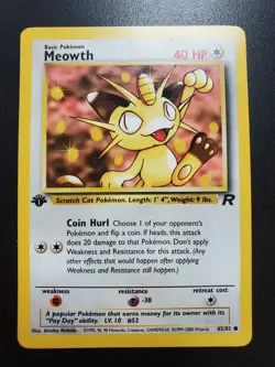 Meowth 62/82 Team Rocket 1st First Edition Common Pokemon Card - Image 1