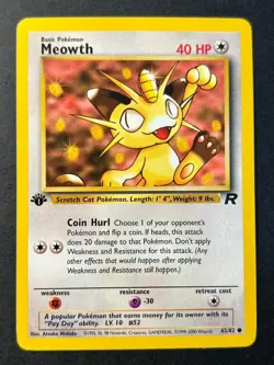 Meowth 62/82 1st Edition Rare Team Rocket - WOTC Pokemon Card D Near Mint - Image 1