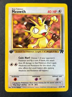 Meowth 62/82 1st Edition Rare Team Rocket - WOTC Pokemon Card B Near Mint - Image 1