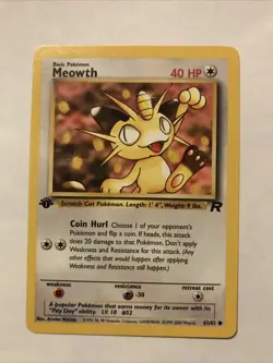 Pokemon TCG 1st Edition Meowth 62/82 Team Rocket WOTC Card - Image 1