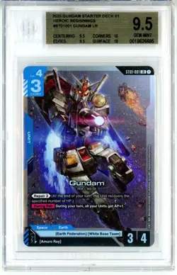 BGS GEM MINT 9.5 Gundam Card Game Gundam RX-78-2 ST01-001 LR Gundam Beta 2024 - Image 1