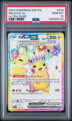 2024 POKEMON SSP EN-SURGING SPARKS ULTRA RARE #219 PIKACHU EX PSA 10 - Image 1