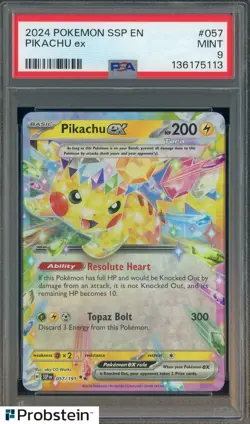 2024 Pokemon SSP EN Double Rare #057 Pikachu ex PSA 9 MINT - Image 1